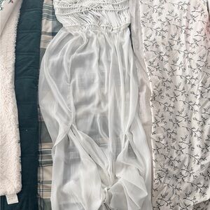 Elegant White Sheer Dress/swim cover up